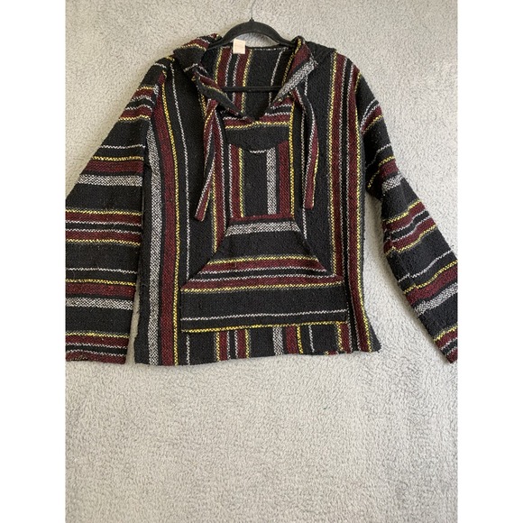 baja joe Other - Baja Hoodie Pullover Mens Large Striped Mexican Drug Rug Sweater Hippie Festival